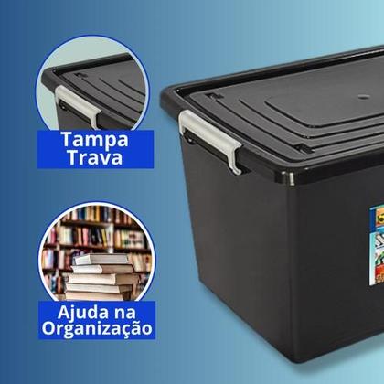 Imagem de Kit 4 Caixas Organizadoras Com Tampa E Trava 56 Litros Grande Resistente Preta