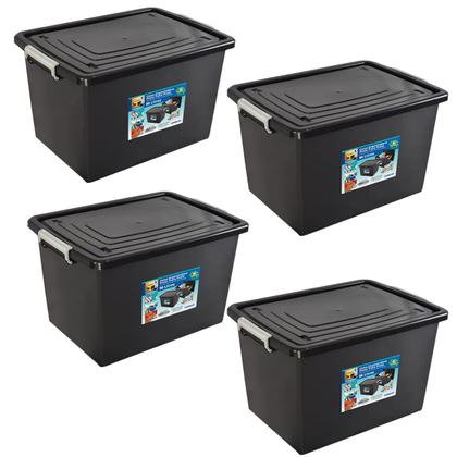 Imagem de Kit 4 Caixas Organizadoras Com Tampa E Trava 56 Litros Grande Resistente Preta
