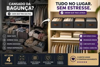 Imagem de Kit 4 Caixas Organizadoras Dobrável Para Roupas, Objetos, Brinquedos Armários, Multiuso