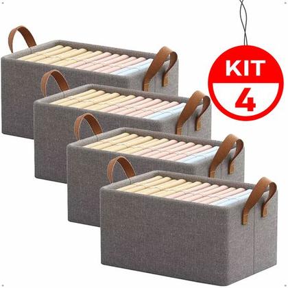 Imagem de Kit 4 Caixas Organizadoras Dobrável Para Roupas, Objetos, Brinquedos em Tecido, Cestos, Armários, Multiuso