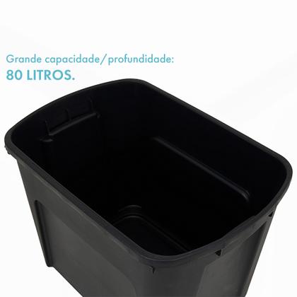 Imagem de Kit 4 Caixas Organizadoras Ecobox 80L Preta Super Resistente Com Tampa Garden Life