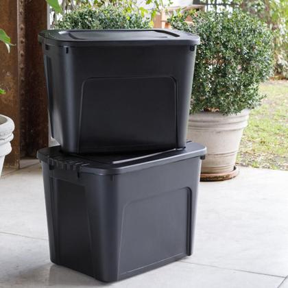 Imagem de Kit 4 Caixas Organizadoras Ecobox 80L Preta Super Resistente Com Tampa Garden Life