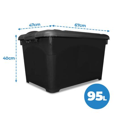 Imagem de Kit 4 Caixas Organizadoras Preta 95L Com Trava e Rodinha