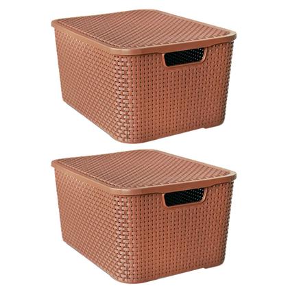 Imagem de Kit 4 Caixas Organizadoras Rattan Marrom 20 Litros C/ Tampa 25597 Arqplast