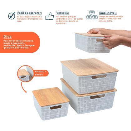 Imagem de Kit 4 caixas organizadoras tampa bambu 2p/2m branca  Oikos