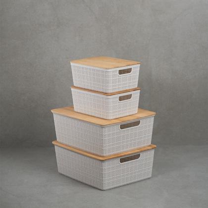 Imagem de Kit 4 caixas organizadoras tampa bambu 2p/2m branca  Oikos