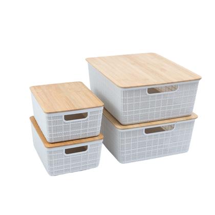 Imagem de Kit 4 caixas organizadoras tampa bambu 2p/2m branca  Oikos