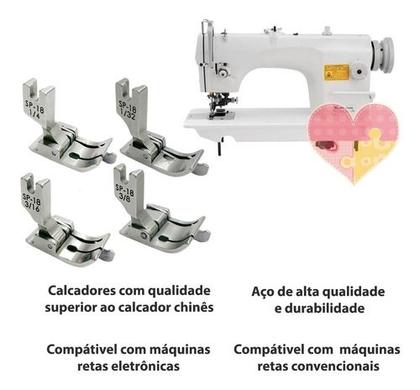 Imagem de Kit 4 Calcador Pesponto Reta Industrial C/ Guia Direito Sp18