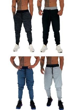 Imagem de Kit 4 Calças Masculina MXD Conceito Moletom Slim Fit Cores Básicas