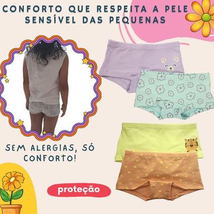 Imagem de Kit 4 Calcinhas Femininas Infantil Box Boxer Antialérgicas