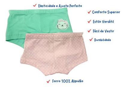 Imagem de Kit 4 Calcinhas Femininas Infantil Box Boxer Antialérgicas