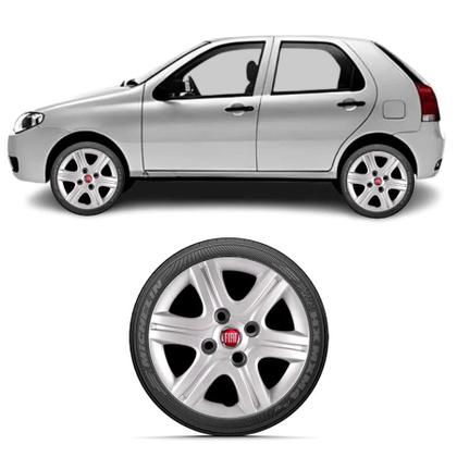 Imagem de Kit 4 Calota Aro 13 Palio G3 Fire 2010 Á 2013 Prateado Com Emblema