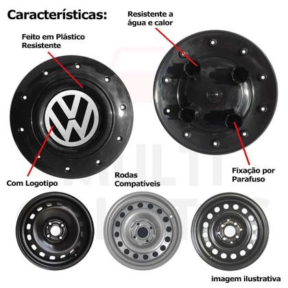 Imagem de Kit 4 Calotas Centro Roda Ferro Aro 14 Vw Gol G5 G6 G7 Preto