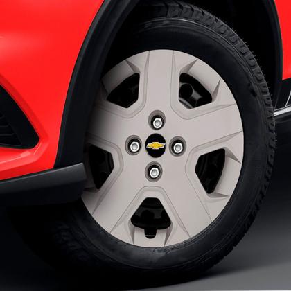 Imagem de Kit 4 Calotas Cobalt Spin 2013 a 2020 Aro 15 Prata Cubo Padrão Grid + Adesivo Resinado 48mm Gm Preto com Dourado (4 Pc)