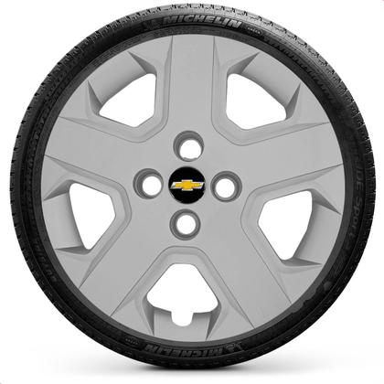 Imagem de Kit 4 Calotas Cobalt Spin 2013 a 2020 Aro 15 Prata Cubo Padrão Grid + Adesivo Resinado 48mm Gm Preto com Dourado (4 Pc)