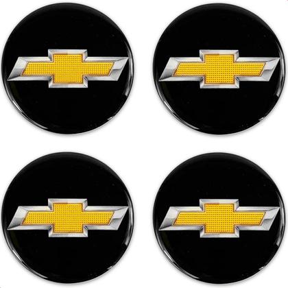 Imagem de Kit 4 Calotas Cobalt Spin 2013 a 2020 Aro 15 Prata Cubo Padrão Grid + Adesivo Resinado 48mm Gm Preto com Dourado (4 Pc)