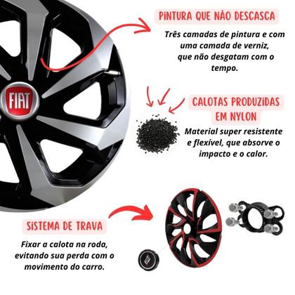 Imagem de Kit 4 Calotas Esportivas Spider aro 14 Vermelha Fiat Cronos Brava Bravo Argo Palio