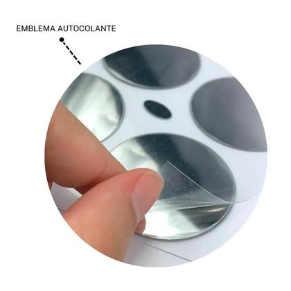 Imagem de Kit 4 Calotas Palio Weekend Strada 2014 A 2016 Aro 14 Prata Cubo Alto Grid + Adesivo Resinado 48Mm Fiat Vermelho (4 Pc)