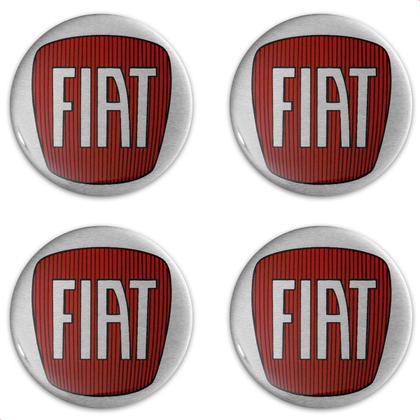 Imagem de Kit 4 Calotas Palio Weekend Strada 2014 A 2016 Aro 14 Prata Cubo Alto Grid + Adesivo Resinado 48Mm Fiat Vermelho (4 Pc)