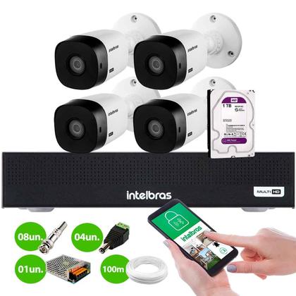 Imagem de Kit 4 Câmeras Intelbras VHL 1120 B HDCVI Lite HD 720p Lente 3.6mm Visão Noturna 20m IP66 + Dvr Intelbras MHDX 1104-C 4 Canais + HD 1TB