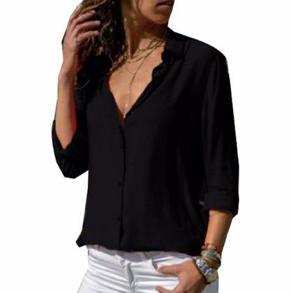 Imagem de Kit 4 Camisa Feminina Manga Longa Casual Com Botão Moda Verão