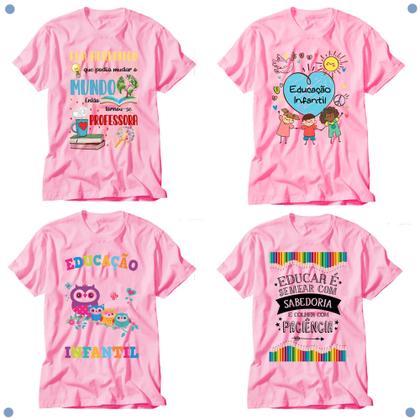 Imagem de Kit 4 Camisetas Professores Educação Infantil Rosa Claro