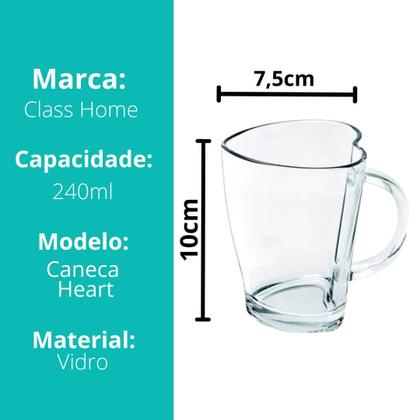 Imagem de Kit 4 Caneca De Vidro Coração Grosso Café Cappuccino Liso 240ml