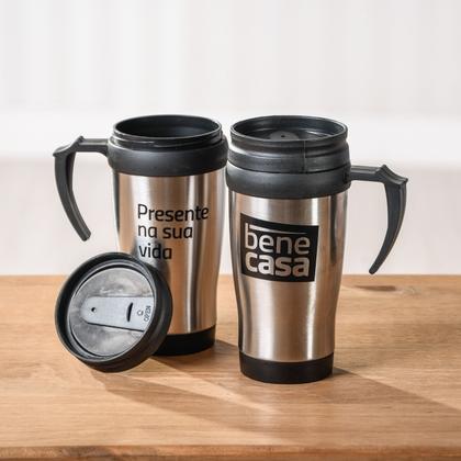 Imagem de Kit 4 Caneca Termica Para Cafe Com Alça Inox Com Tampa Parede Dupla Cerveja 400ml