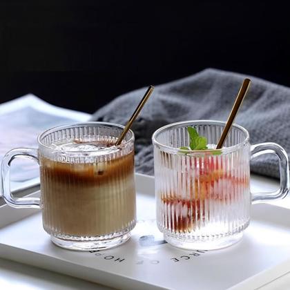 Imagem de Kit 4 Canecas Xícaras com Suporte Vidro Canelado 360ml Versalhes