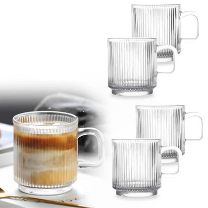 Imagem de Kit 4 Canecas Xícaras com Suporte Vidro Canelado 360ml Versalhes