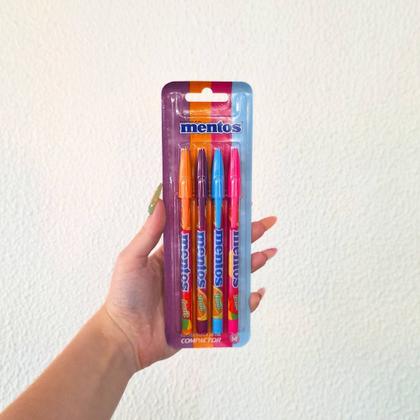 Imagem de Kit 4 Canetas Esferográfica Compactor Mentos com Cheirinho