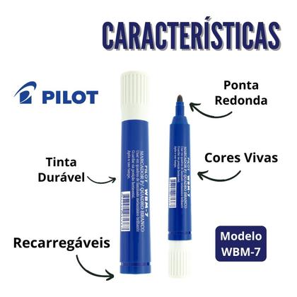 Imagem de Kit 4 Canetas Marcador para Quadro Branco WBM-7 com Refil de Tinta Recarga Original Pilot Ideal Escolas Escritórios