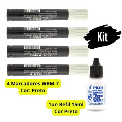 Imagem de Kit 4 Canetas Marcador para Quadro Branco WBM-7 com Refil de Tinta Recarga Original Pilot Ideal Escolas Escritórios