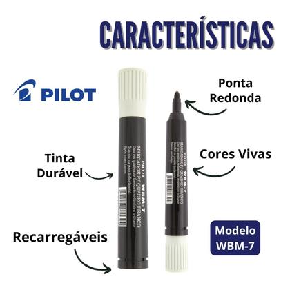 Imagem de Kit 4 Canetas Marcador para Quadro Branco WBM-7 com Refil de Tinta Recarga Original Pilot Ideal Escolas Escritórios