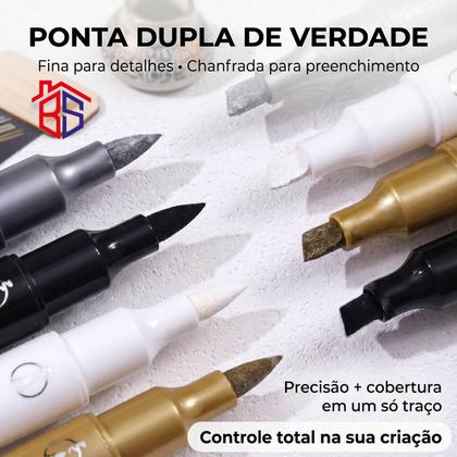 Imagem de Kit 4 Canetas Marcador Permanente Acrílica Efeito Metálico Ponta Dupla Brush Cerâmica Metal Desenho Artesanato Pintura 3D -