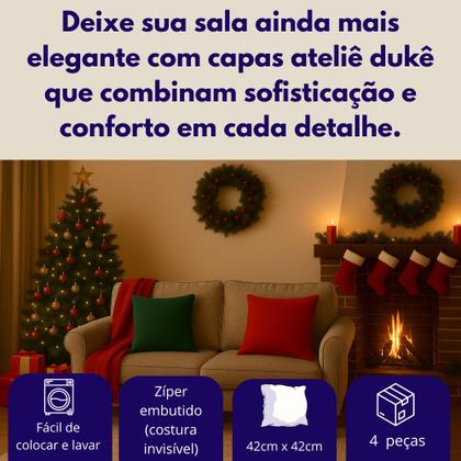 Imagem de Kit 4 Capa Almofada Decoração Natal 42x42 Zíper Sala Quarto