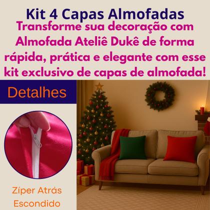 Imagem de Kit 4 Capa Almofada Decoração Natal 42x42 Zíper Sala Quarto