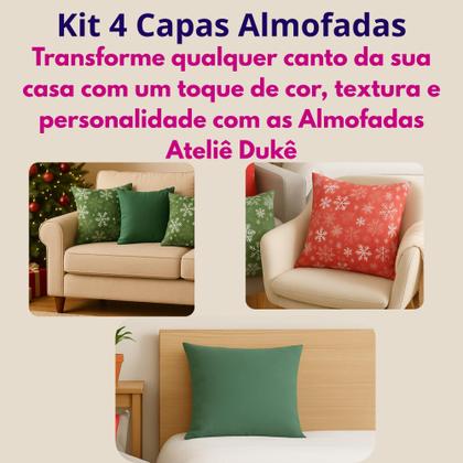 Imagem de Kit 4 Capa Almofada Decoração Natal 42x42 Zíper Sala Quarto