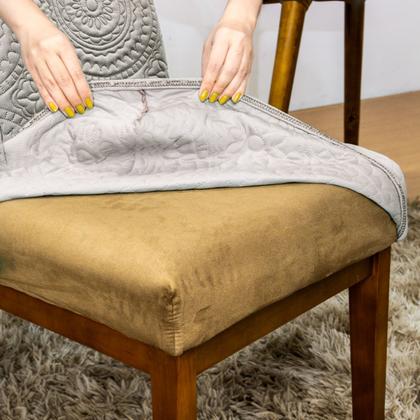 Imagem de Kit 4 Capa De Cadeira Jantar Anti Arranhão de Gato Mandala Cinza Claro