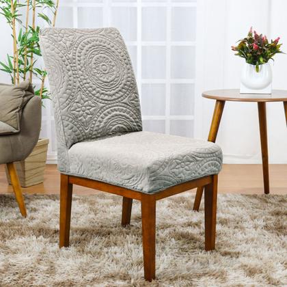 Imagem de Kit 4 Capa De Cadeira Jantar Anti Arranhão de Gato Mandala Cinza Claro