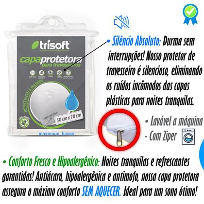 Imagem de Kit 4 Capa Impermeável de Travesseiro Com Ziper 100% Poliéster Fronha Protetora Anti Acaro Grande Branco - Trisoft