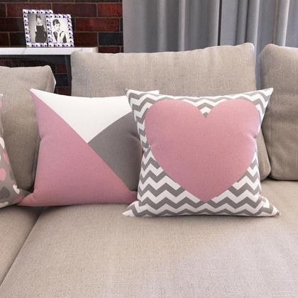 Imagem de Kit 4 Capas Almofadas Decorativas Rosa e Geométricas Coração Gratidão Para Sofá 40x40 - Novadecora
