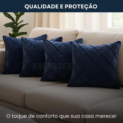 Imagem de Kit 4 Capas de Almofada 40x40 Tecido Suede Drapeado Aveludada Com Zíper Decorativas Macia Sala Cama Sofá