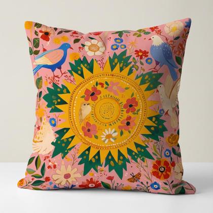 Imagem de Kit 4 Capas de Almofada México Vibrante 45x45cm Coloridas Decorativas Boho Floral Microfibra