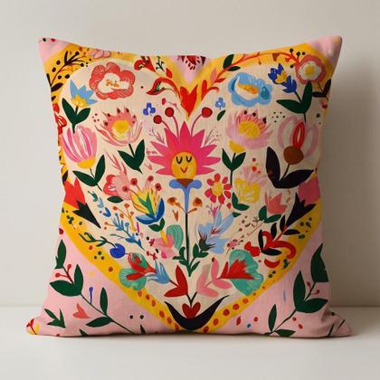 Imagem de Kit 4 Capas de Almofada México Vibrante 45x45cm Coloridas Decorativas Boho Floral Microfibra