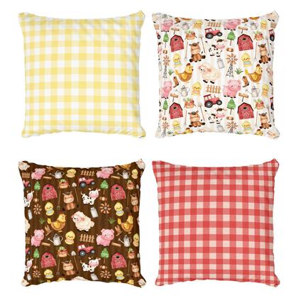 Imagem de Kit 4 Capas De Almofadas Decorativa Fazendinha Xadrez