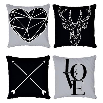 Imagem de Kit 4 Capas De Almofadas Decorativas Cervo Coração Geométrico Cinza