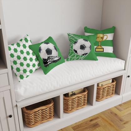 Imagem de Kit 4 Capas De Almofadas Decorativas Futebol Bola e Rede Verde Seu Time do Coração