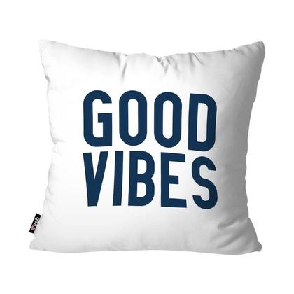 Imagem de Kit 4 Capas de Almofadas Good Vibes Branco e Azul 45x45