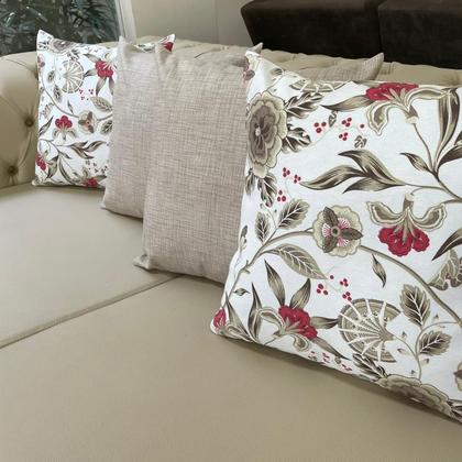 Imagem de Kit 4 Capas de Almofadas Paradise Floral Vermelho e Textura Bege 45x45cm